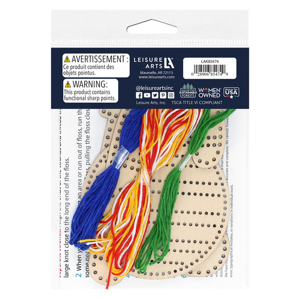 Leisure Arts Kit Wood Stitchery Ornaments 4 inch x 4 inch Holiday 3pc Set