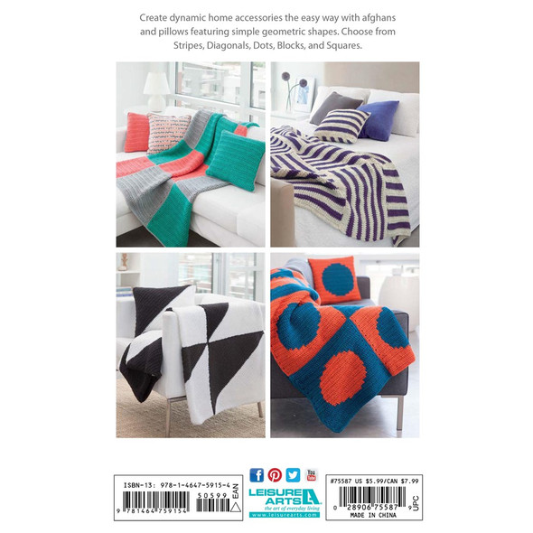 Leisure Arts Crochet Geometric Pillows Afghans Book