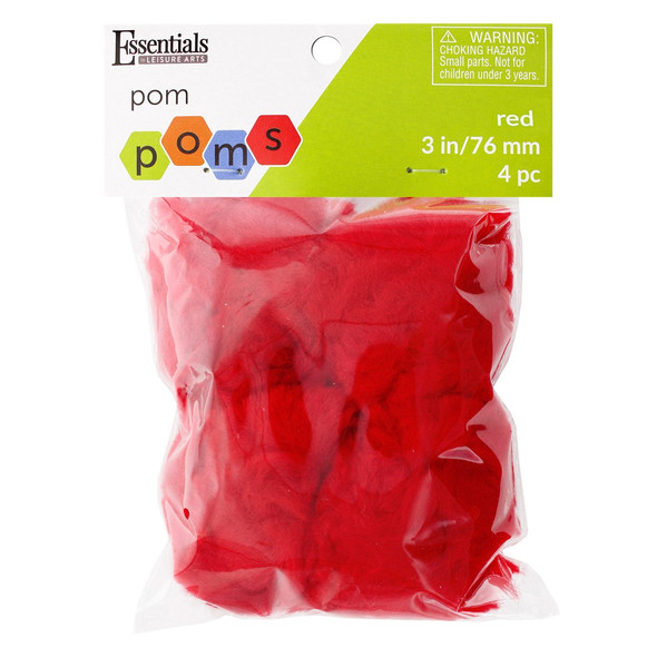 Essentials By Leisure Arts Pom Pom 3 inch Red 4pc
