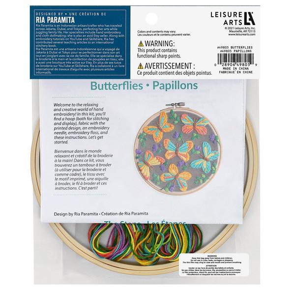 Leisure Arts Embroidery Kit 6 inch Organza Butterflies
