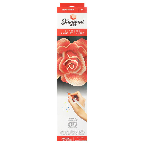 Diamond Art Kit Beginner 8 inch x 8 inch Red Rose