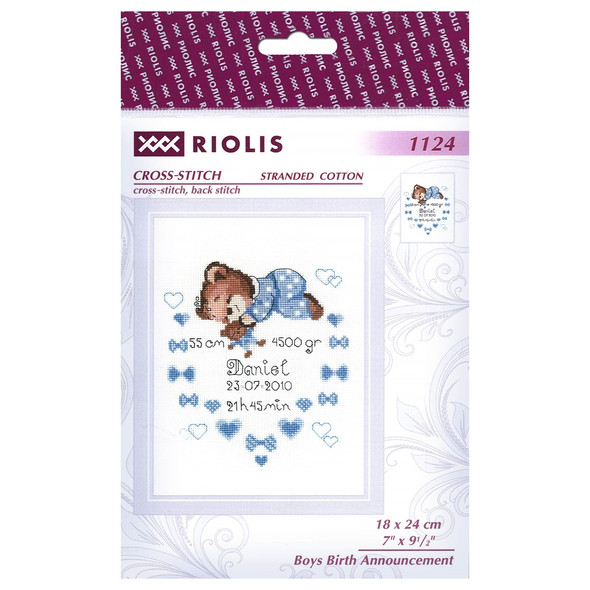 Riolis Cross Stitch Kit Boys Birth Announcement