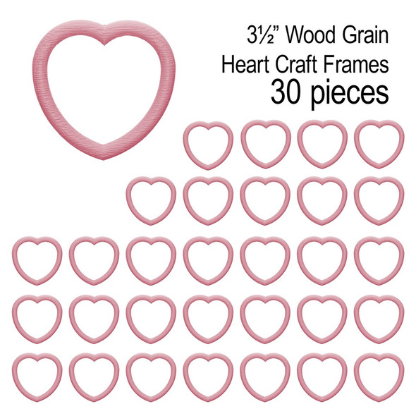 EBL Craft Frames 2.75 inch Heart WoodGrain Pink 30pc