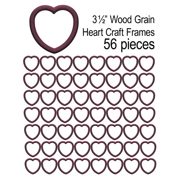 EBL Craft Frames 3.5 inch Heart WoodGrain Mulberry 56pc