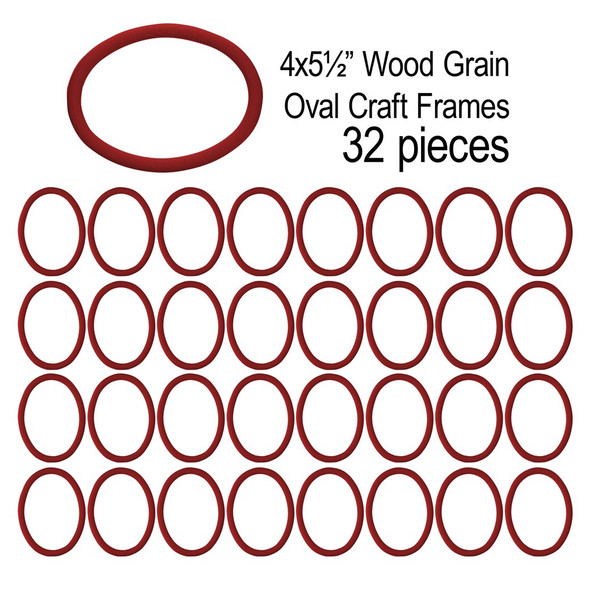 EBL Craft Frames 4 inch x5.5 inch Oval WoodGrain Red 32pc