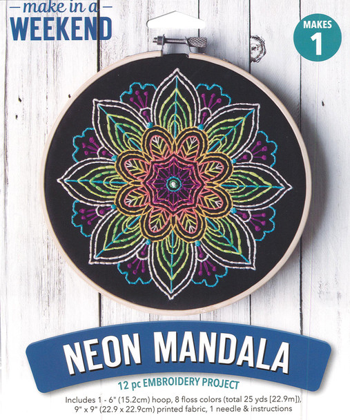 Leisure Arts Kit Make In A Weekend Embroidery 6" Neon Mandala