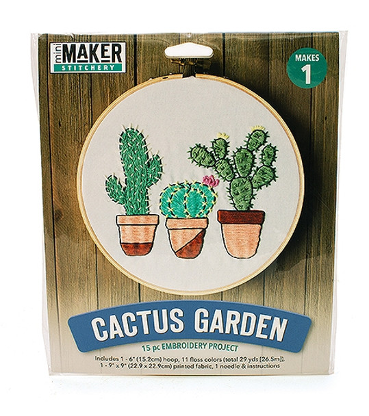 Leisure Arts Kit Make In A Weekend Embroidery 6" Cactus Garden