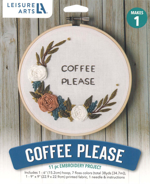 Leisure Arts Kit Embroidery 6" Coffee Please