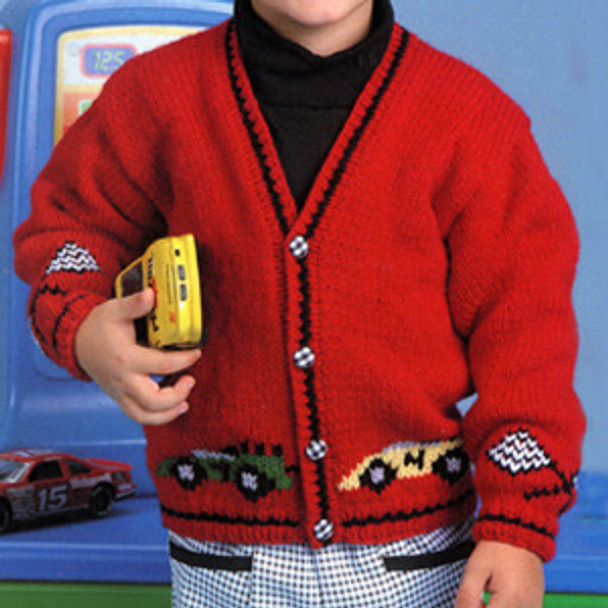 Leisure Kids Knit Novelty Cardigans Arts Race Car Sweater Knit ePattern