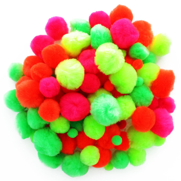 Essentials By Leisure Arts Pom Pom Assorted Sizes Neon 100pc