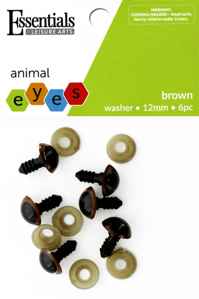 Essentials By Leisure Arts Eye Animal 12mm With Washer Brown 6pc