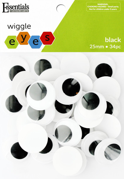 Essentials By Leisure Arts Eye Paste On Moveable 25mm Black 34pc