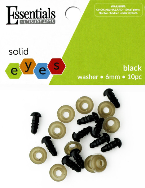 Essentials By Leisure Arts Eye Solid 6mm With Washer Black 10pc