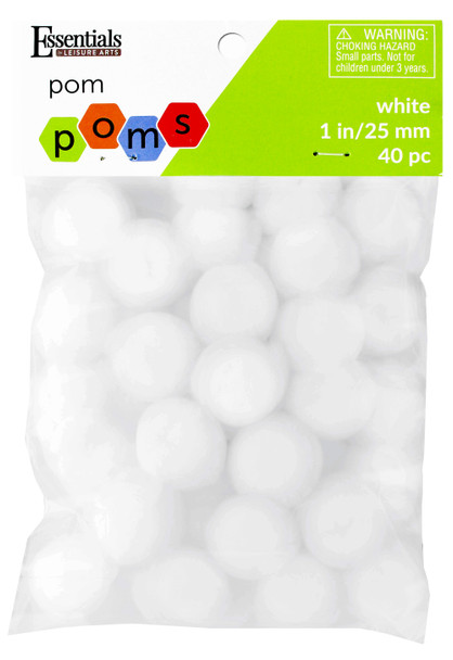 Essentials By Leisure Arts Pom Pom 1" White 40pc
