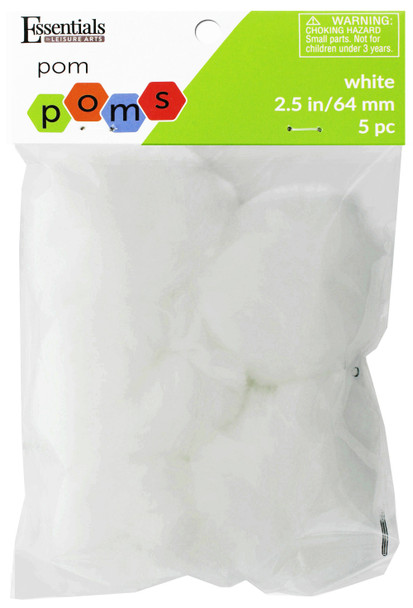 Essentials By Leisure Arts Pom Pom 2.5" White 5pc