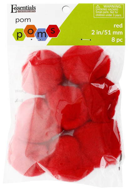 Essentials By Leisure Arts Pom Pom 2" Red 8pc