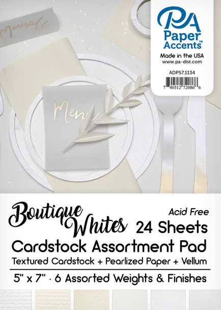 Paper Accents Cardstock Pad 5"x 7" Boutique Whites Assortment 24pc