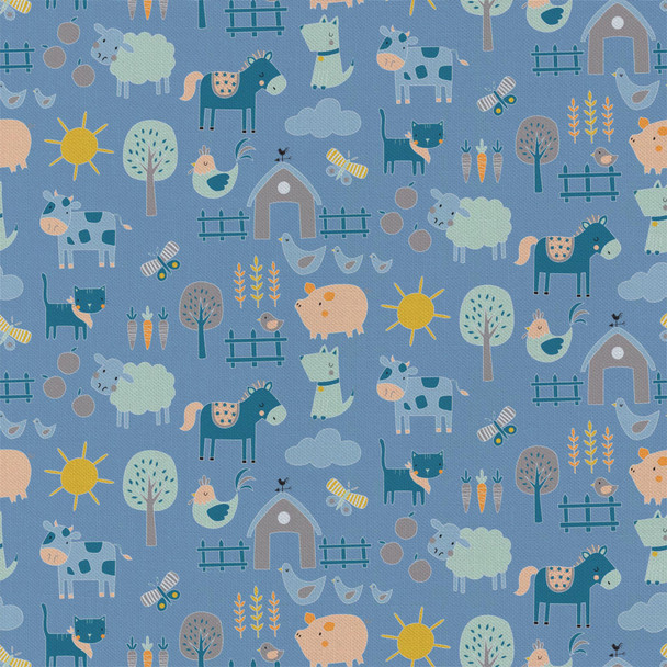 Camelot Cotton Fabrics Emma & Mila By The Bolt Farm Blue 8yd Bolt