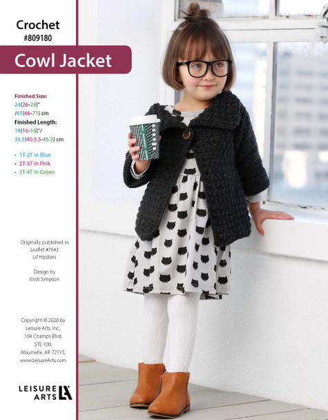 Leisure Arts Lil' Hipsters Cowl Jacket Crochet ePattern