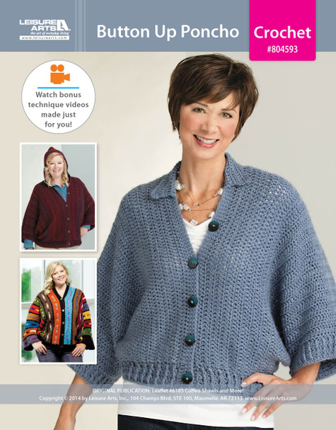 Leisure Arts The Cuffed Shawl & More Button-Up Poncho ePattern