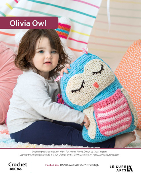 Leisure Arts Fun Animal Pillows Olivia Owl Crochet ePattern
