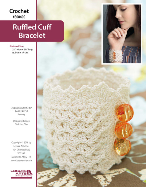Leisure Arts Jewelry To Crochet Ruffled Cuff Bracelet ePattern
