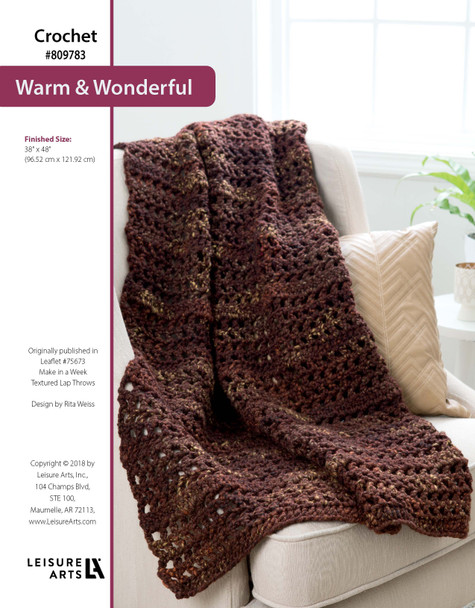 Leisure Arts Make in a Weekend Textured Lap Throws Warm & Wonderful Crochet ePattern
