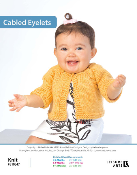 Leisure Arts Adorable Baby Cardigans Cabled Eyelets Knit ePattern