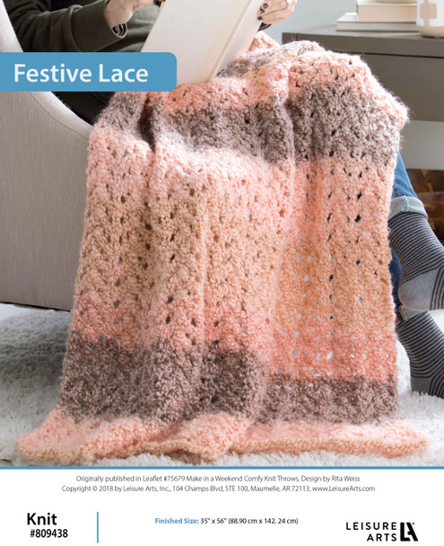 Leisure Arts Make In A Weekend Comfy Knit Throws Festive Lace ePattern