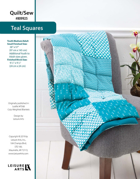 Leisure Arts Cozy Weighted Blanket Teal Squares Quilting & Sewing ePattern