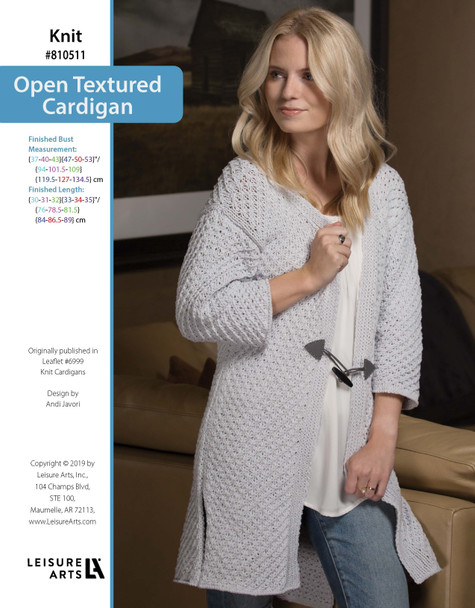 Leisure Arts Knit Cardigans Open Textured Cardigan ePattern