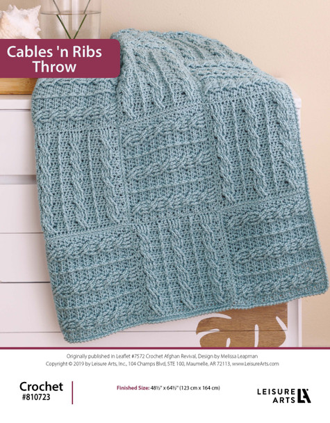 Leisure Arts Crochet Afghan Revival Cables 'n Ribs Throw ePattern