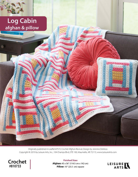 Leisure Arts Crochet Afghan Revival Log Cabin Afghan & Pillow ePattern