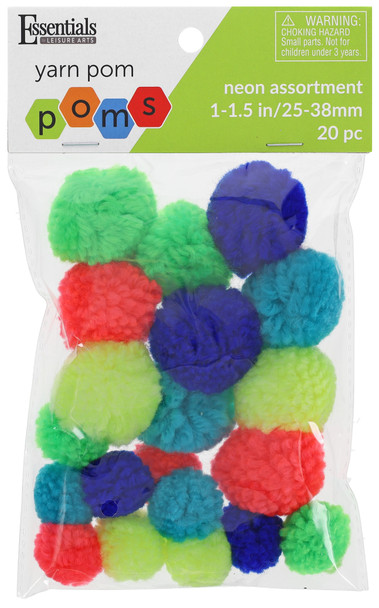 Essentials By Leisure Arts Pom Pom Assorted Sizes Yarn Neon 20pc