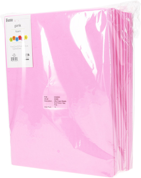 Essentials By Leisure Arts Foam Sheet 9"x 12" 6mm Pink 15pc