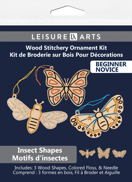 Leisure Arts Kit Wood Stitchery Ornaments 4"x 4" Insect 3pc Set