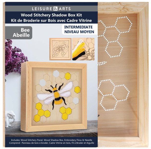Leisure Arts Kit Wood Stitchery Kit With Shadow Box 10.75" Bee