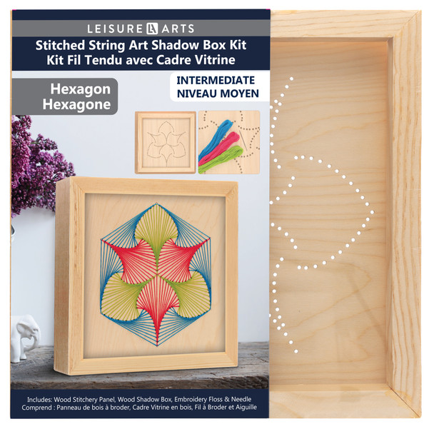 Leisure Arts Kit Wood Stitchery String Art With Shadow Box Hexagon