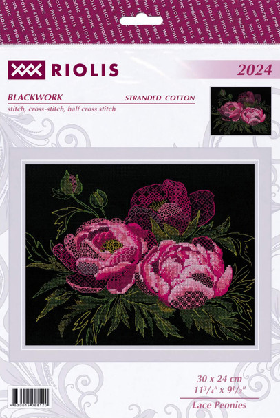 Riolis Cross Stitch Kit Blackwork Lace Peonies