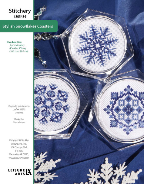 Leisure Arts Cross Stitch Coasters Stylish Snowflakes ePattern