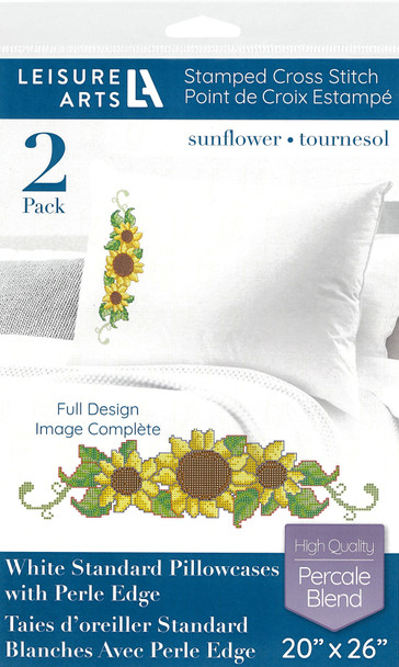 Leisure Arts Stamped Pillowcase With Perle Edge White 20"x 26" Sunflower 2pc