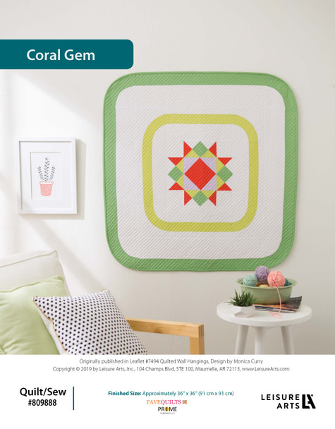 ePattern Quilted Wall Hanging Coral Gem