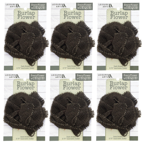 Essentials By Leisure Arts Bundle Burlap Flower 4" Dark Chocolate 6pc