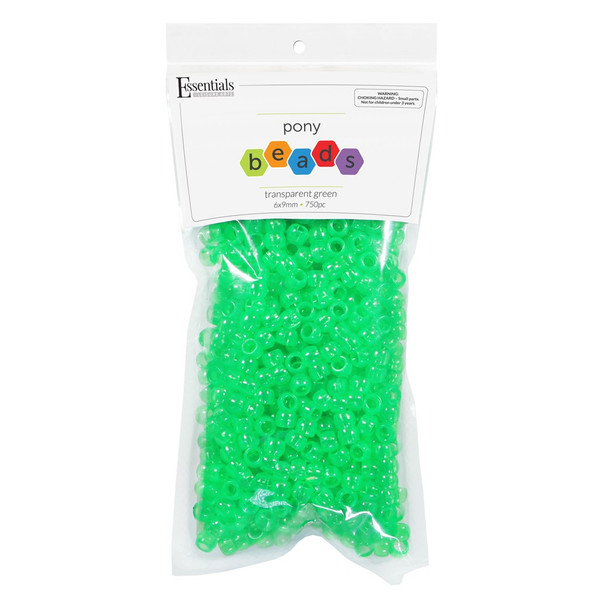 Essentials By Leisure Arts Pony Beads 6mm x 9mm Transparent Green 750pc