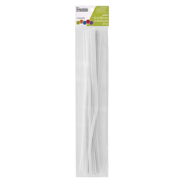 Essentials By Leisure Arts Chenille 12 inch Stem 6mm White 25pc