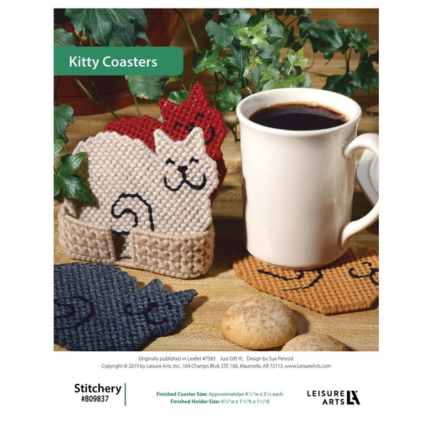 Leisure Arts Just Gift It Kitty Coasters Plastic Canvas ePattern