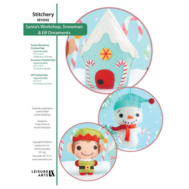 Leisure Arts Santas Workshop Snowman Elf Ornaments Stitchery ePattern