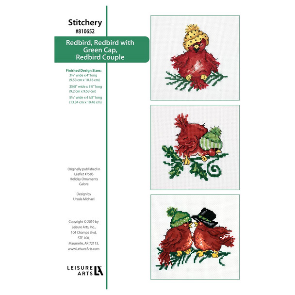 Leisure Arts Holiday Ornaments Galore Two Red Birds Red Bird Couple Cross Stitch ePattern