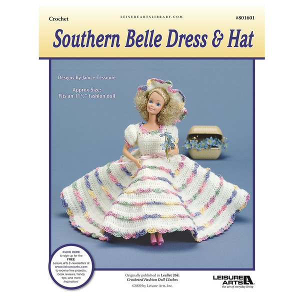 Leisure Arts Fashion Doll Clothes Southern Belle Dress and Hat Crochet ePattern