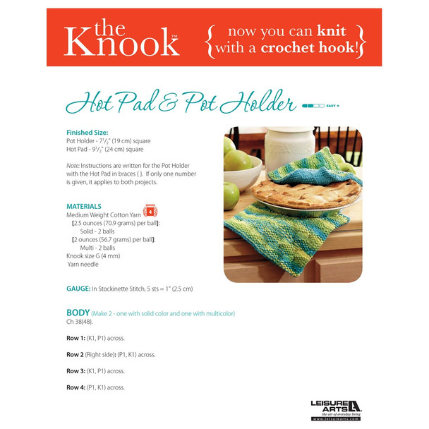 Leisure Arts Hot Pad Pot Holder Knook ePattern